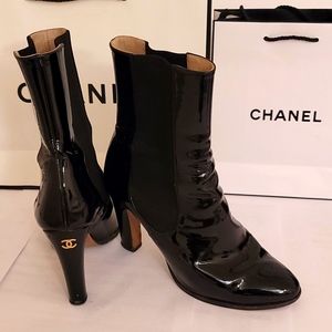 Chanel CC Patent Leather Boots CC Heel 37.5